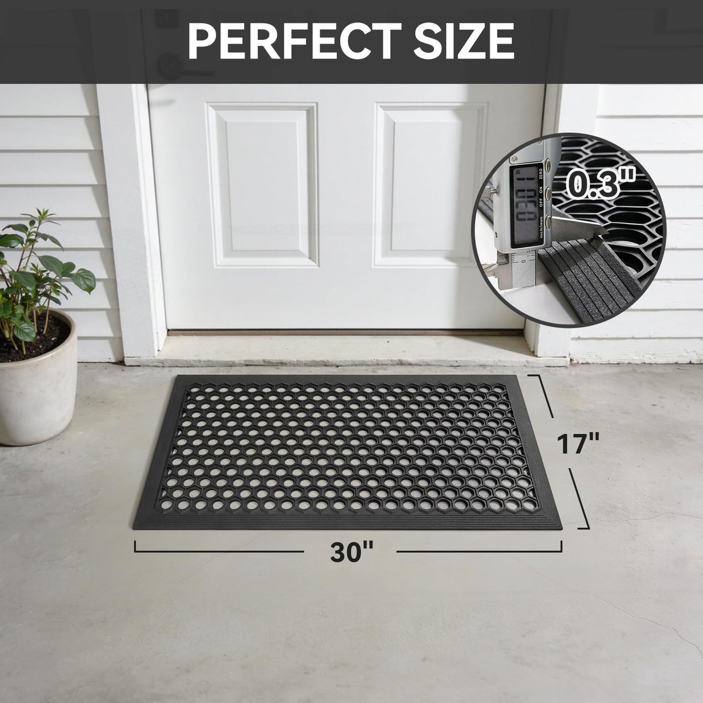 RESARE Front Door-Mat Outside Entrance, 17"x30" Rubber Doormat Non Slip Waterproof, All Weather Welcome Matt-Outdoor Dirt Trapper Mud Mat Heavy Duty Door-Mats for Garage, Entryway (Black)