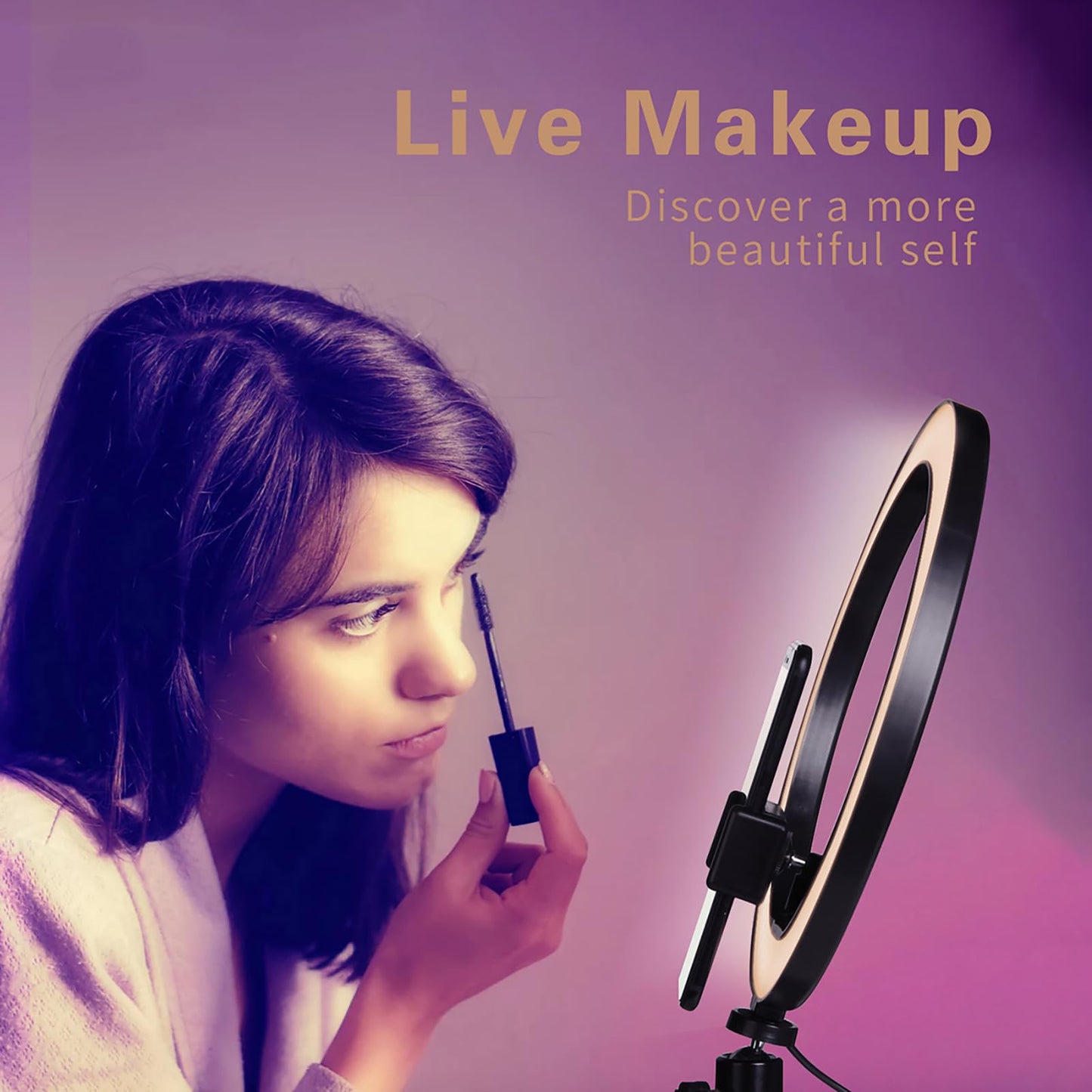 LED Dimmable Desk Makeup Ring Light 10" with Tripod Stand & Phone Holder for Live Streaming & YouTube Video,Photography, Shooting with 3 Light Modes & 10 Brightness Level