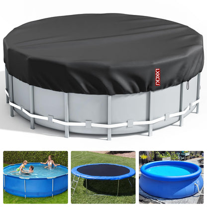 LXKCKJ 12 Ft Round Pool Cover, Solar Covers for Above Ground Pools, Inground Pool Cover Protector with Drawstring Design Increase Stability, Hot Tub Cover Ideal for Waterproof and Dustproof (Black)
