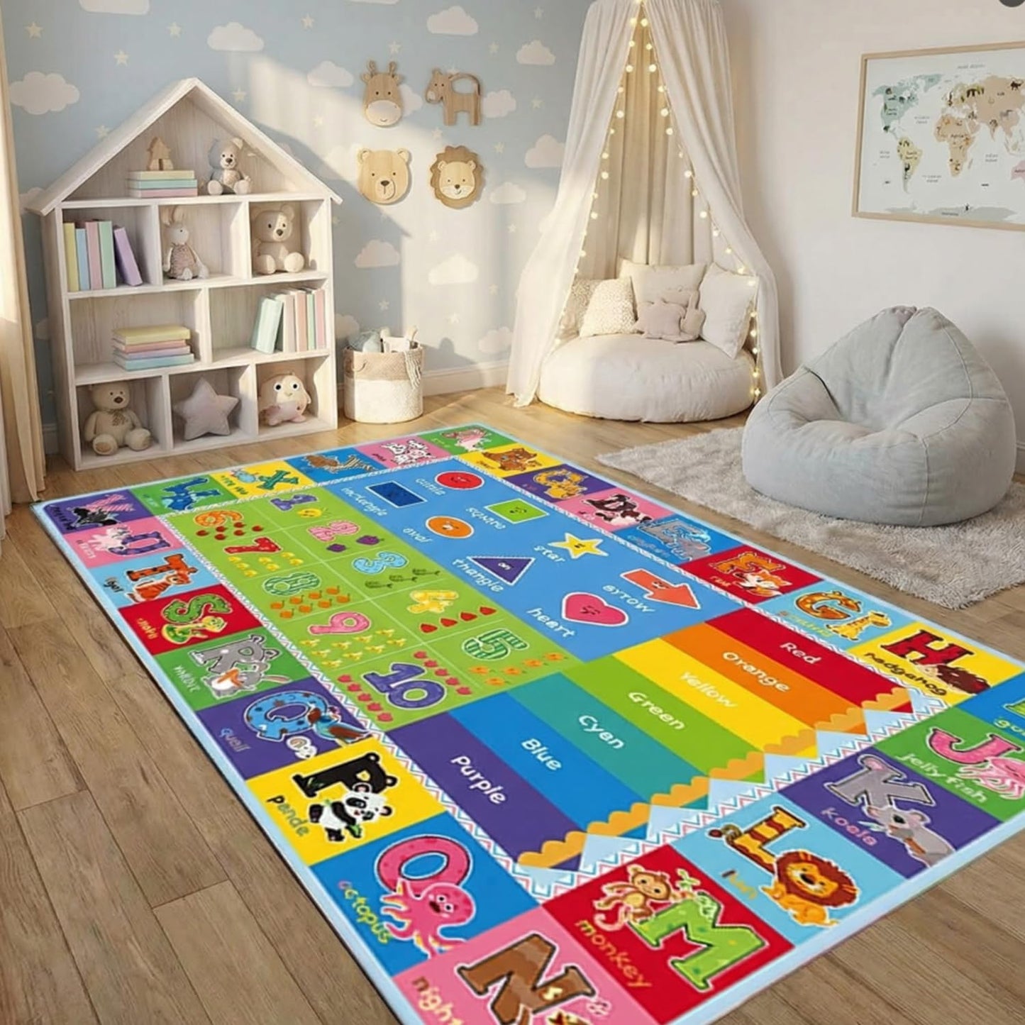 ABC Kids Playroom Rug – Extra Large Educational Carpet with Letters, Numbers & Animals, Thick Soft Floor Mat for Classroom, Nursery & Preschool (59 x 39.4 Inch)