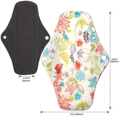 Reusable Sanitary Towels Pads(7 in 1, 25.4 cm 4 Layers), Antibacterial Bamboo Panty Liners with Wet Bag, Heavy Flow Night Washable Cloth Menstrual Sanitary Towels