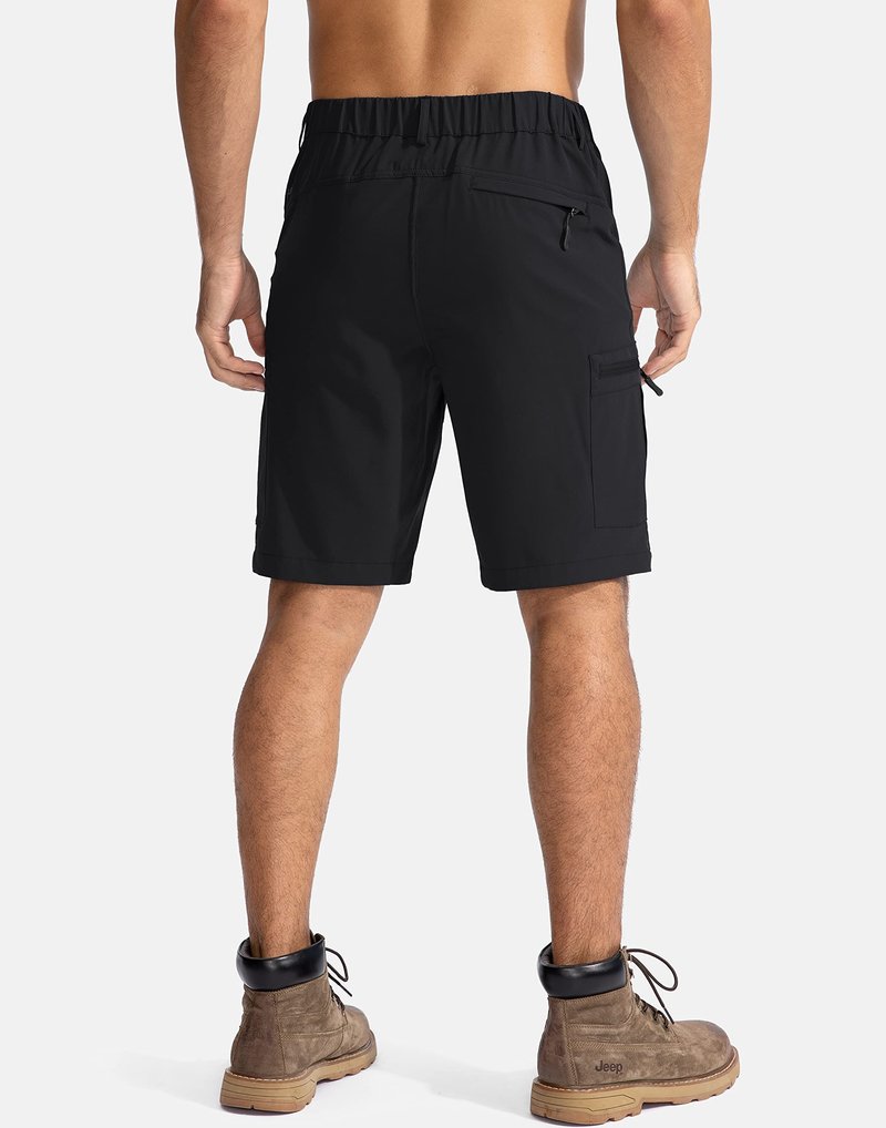Pudolla Men's Hiking Cargo Shorts 9" Lightweight Outdoor Work Shorts for Men Travel Golf Camping Casual with 5 Zipper Pockets(Black Small)