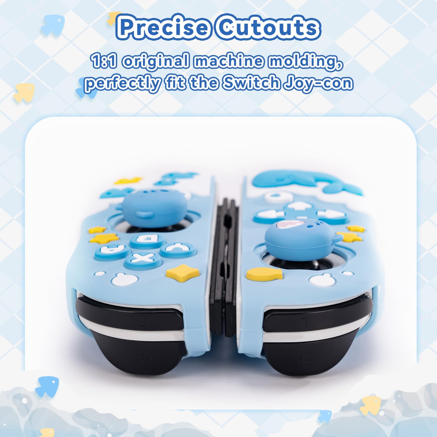 GeekShare Protective Case for Switch Joy Con Controllers,Soft Silicone Protective Cover with 2 Thumb Grips Compatible with Switch/OLED Joy Cons - Shark Party