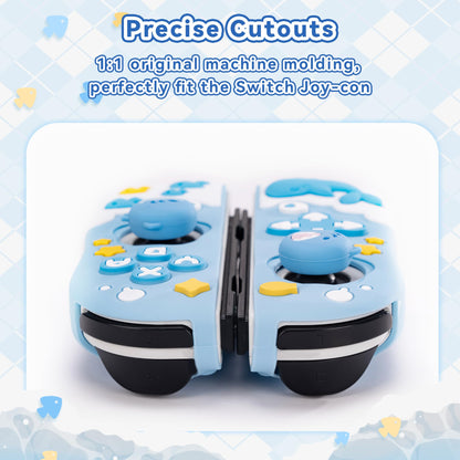 GeekShare Protective Case for Switch Joy Con Controllers,Soft Silicone Protective Cover with 2 Thumb Grips Compatible with Switch/OLED Joy Cons - Shark Party