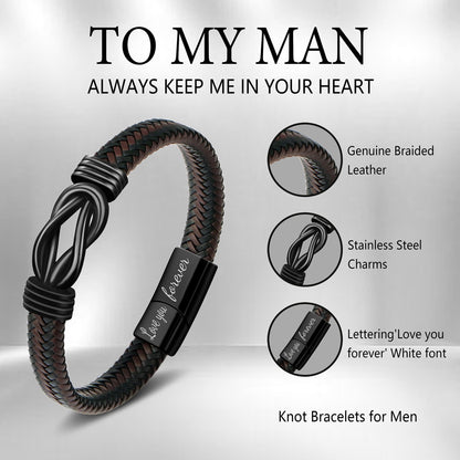 JoycuFF Valentines Day Anniversary Birthday Gifts Bracelets for Men Him Husband Boyfriend from Wife Girlfriend, Husband Boyfriend Unique Gifts Ideas, Christmas Fathers Day Mens Leather Knot Bracelet