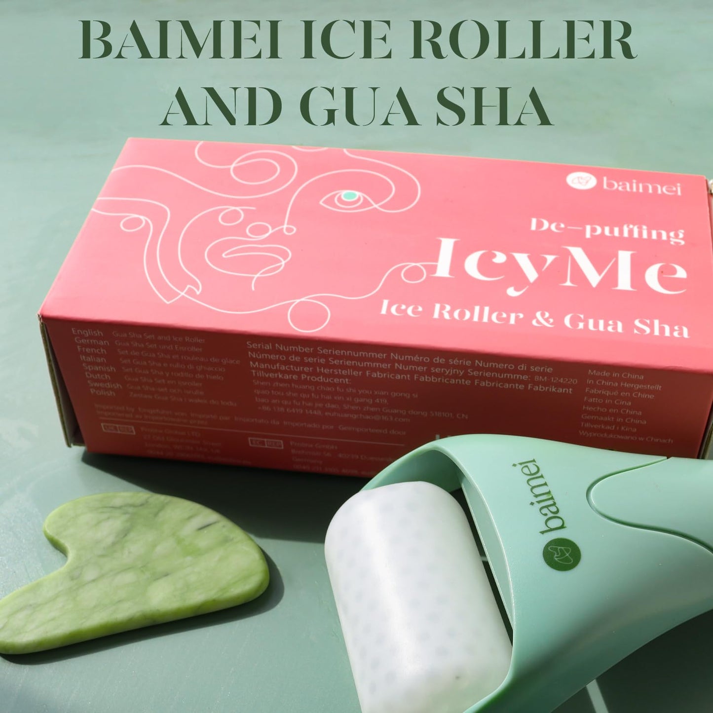 BAIMEI IcyMe Ice Roller for Face and Gua Sha Facial Tool Set, Ice Face Roller Reduces Puffiness Relieves Migraines Skin Care Tools, Self Care Gift for Women - Pink