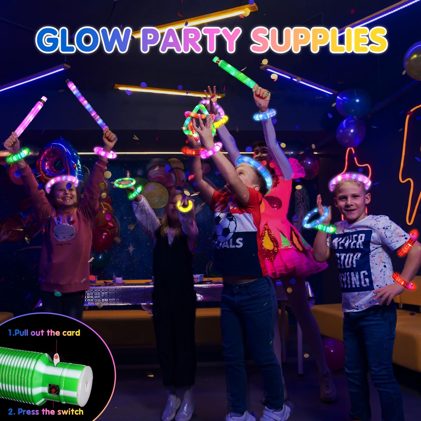24 Pack Glow Sticks Classroom Halloween Party Favors for Kids 4-8-12, Goodie Bags Stuffers Light up Pop Tubes, Bulk Glow Necklace Bracelet Birthday Glow in the Dark Party Supplies Party Decoration