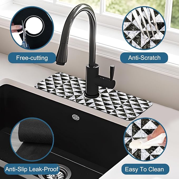 Granite Floor Tiles Sink Faucet Absorbing Mat Mosaic Texture Super Absorbent