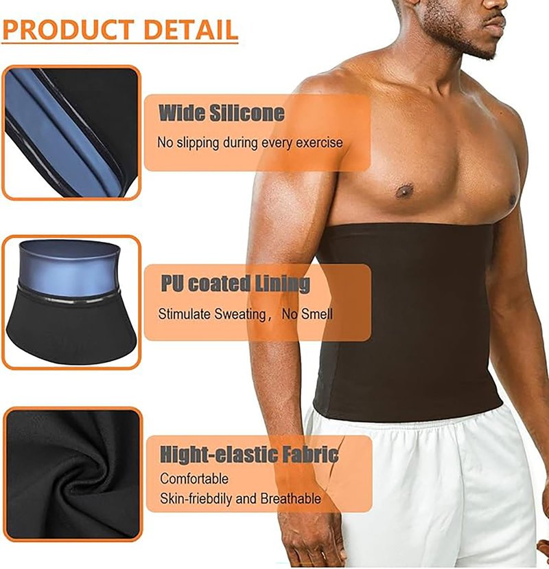 REMEBSWEAT Waist Trimmer for Men Sauna Belt, Neoprene-Free Waist Cincher, Sauna Slimming Belt Sauna Sweat Workout Shaper (Blue, Large)