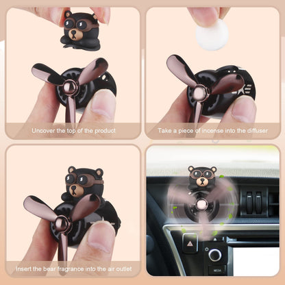 Car Air Freshener Cute Bear Pilot Halloween Car Perfume Diffuser Vent Clip Rotating Propeller Automobile Air Outlet Fan Aromatherapy Easter Halloween Gifts for Men Women(with 2 Incense Slices)
