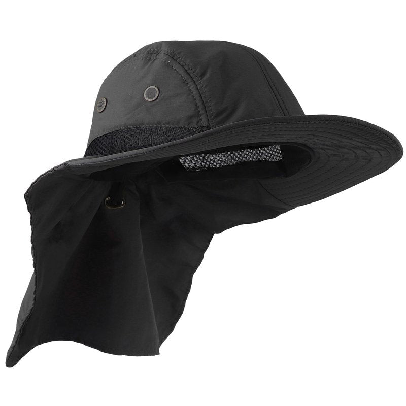 Falari Outdoor Sun Hat, Wide Brim with Neck Flap, Safari Hiking Gardening Fishing Hat - Black