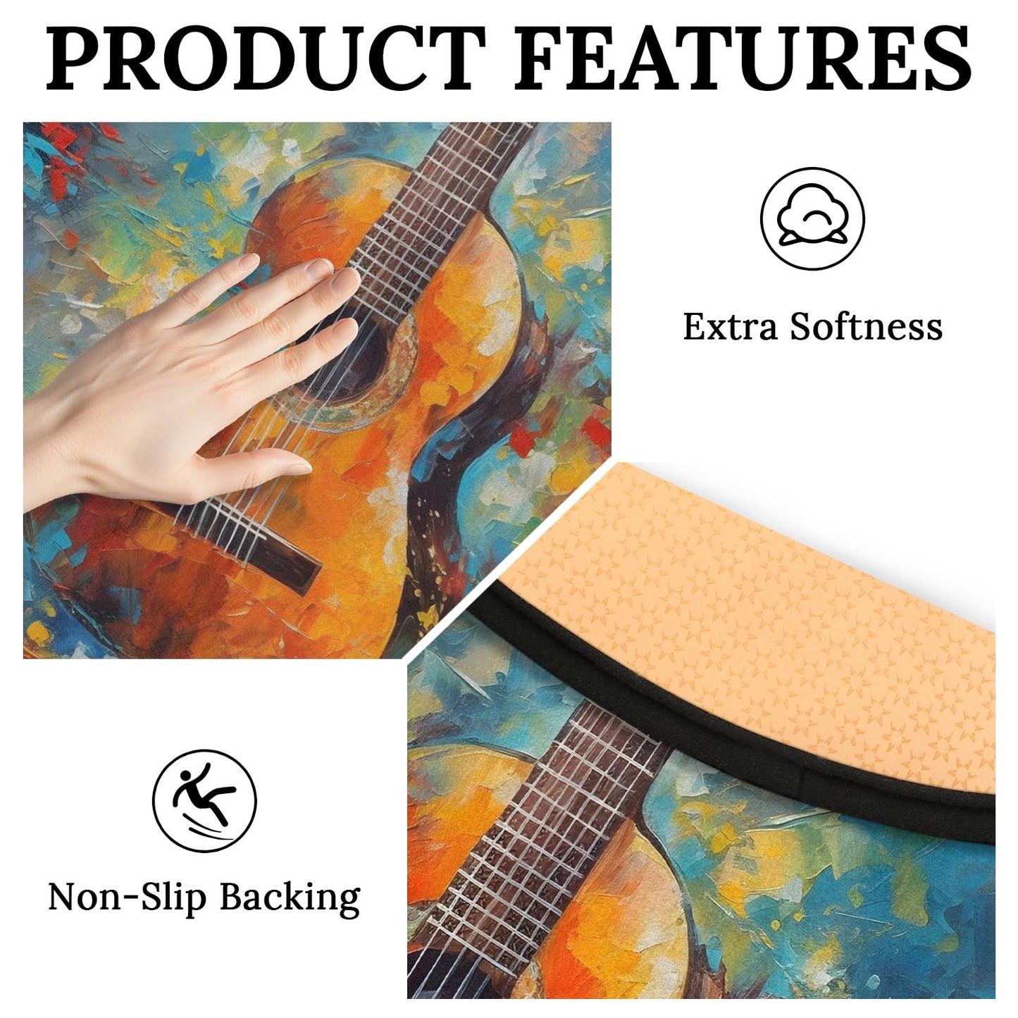 OMFUNS Music Guitar Round Area Rug Bedroom 3 Ft, Oil Painting Circle Floor Mat Non-Slip Washable Accent Throw Rugs Carpet for Living Room Kids Room Nursery Entryway Laundry