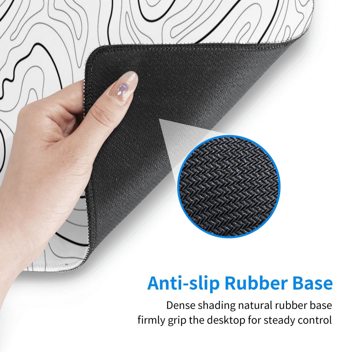 Abstract Topographic Map White Grey Black Gaming Mouse Pad Long Mouse Pad Large Desk Mat 31.5 X 11.8 Inch Mousepad with Non-Slip Base Stitched Edge Keyboard Mat for Gaming Office