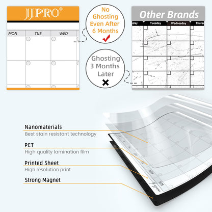 JJPRO Magnetic Monthly Calendar Whiteboard Set for Fridge-Monthly Planning Board and Two Bonus Dry Erase Grocery Board&Weekly Menu Board-Meal Planner Whiteboard/To-Do List-6 Markers