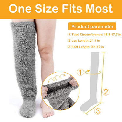 Wanheart Over Knee Lightweight Fuzzy Socks, Plush Slipper Stockings, Cozy Leg Warmers for Men & Women – Open Toe Design for Home & Sleep (LightCoral)