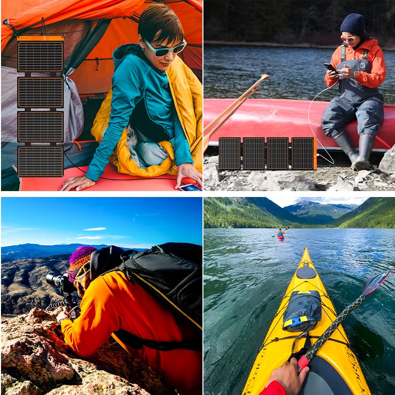 FlexSolar 40W Foldable Solar Panel Chargers 18W USB-A USB-C Portable Power Emergency ETFE Monocrystalline Small Panels IP67 Waterproof Camping Hiking Backpacking for Phones Power Banks Tablets