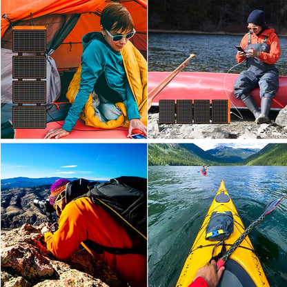 FlexSolar 40W Foldable Solar Panel Chargers 18W USB-A USB-C Portable Power Emergency ETFE Monocrystalline Small Panels IP67 Waterproof Camping Hiking Backpacking for Phones Power Banks Tablets