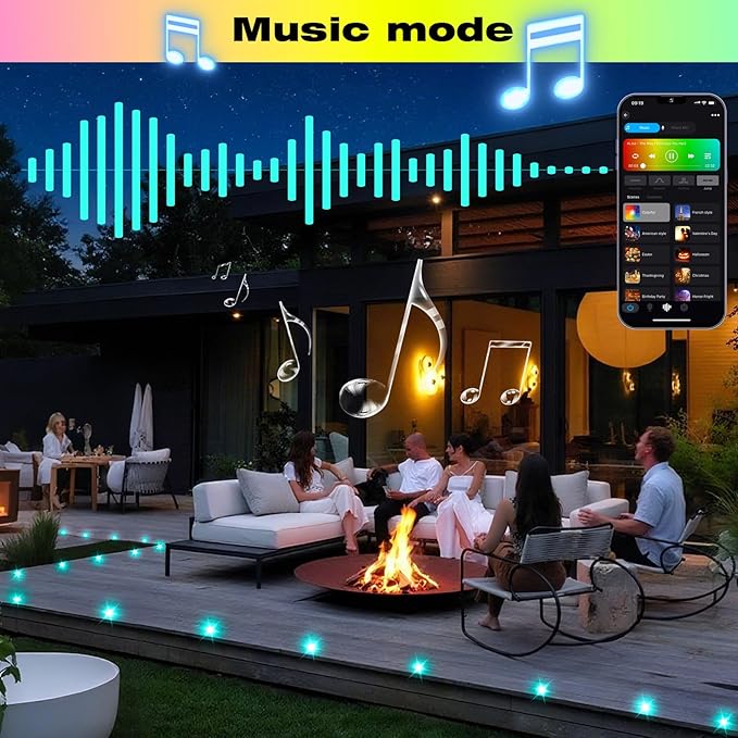 FVTLED LED Deck Lights Kit, 30pcs Φ1.22 WiFi Smart Phone Control Low Voltage Recessed RGBW Deck Lighting Waterproof Outdoor Yard Path Stair Decor, Black
