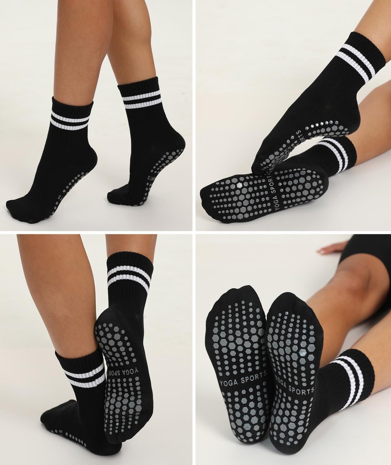 Mancreda Pilates Socks for Women with Non-Slip Grips 84% Cotton Yoga Socks for Barre, Hospital & Barefoot - One Size Fits Most (4 Pairs,PK)