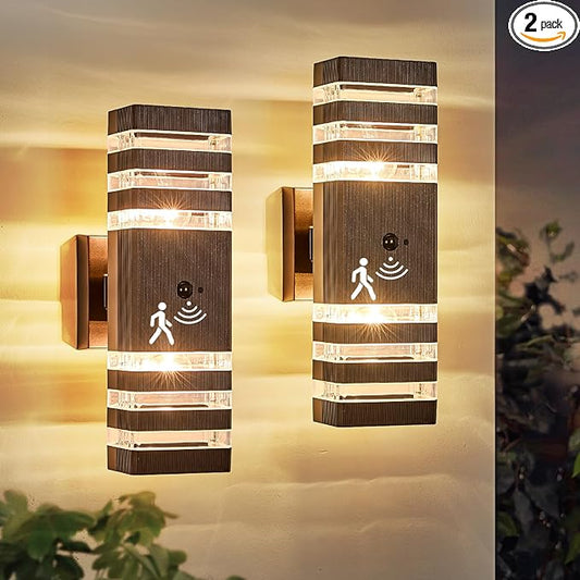 2 Pack Oil Rubbed Bronze Outdoor Wall Lights Fixtures with Motion Sensor Up Down Porch Lights Modern Dusk Dawn Exterior Sconce Wall Mount Outside Coach Lantern for House(With 4 Dimmable Warm Bulbs)