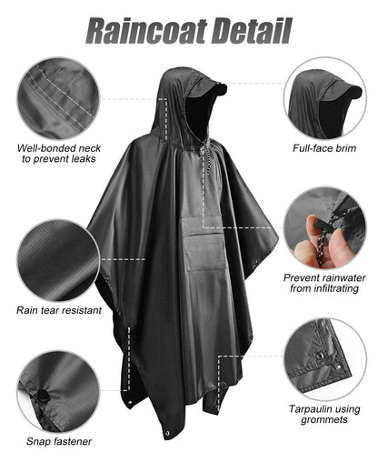 Victoper Waterproof Poncho Adult, Lightweight Reusable Raincoat for Outdoor Hiking Camping Cycling Traveling with Emergency Grommet Corners Grey