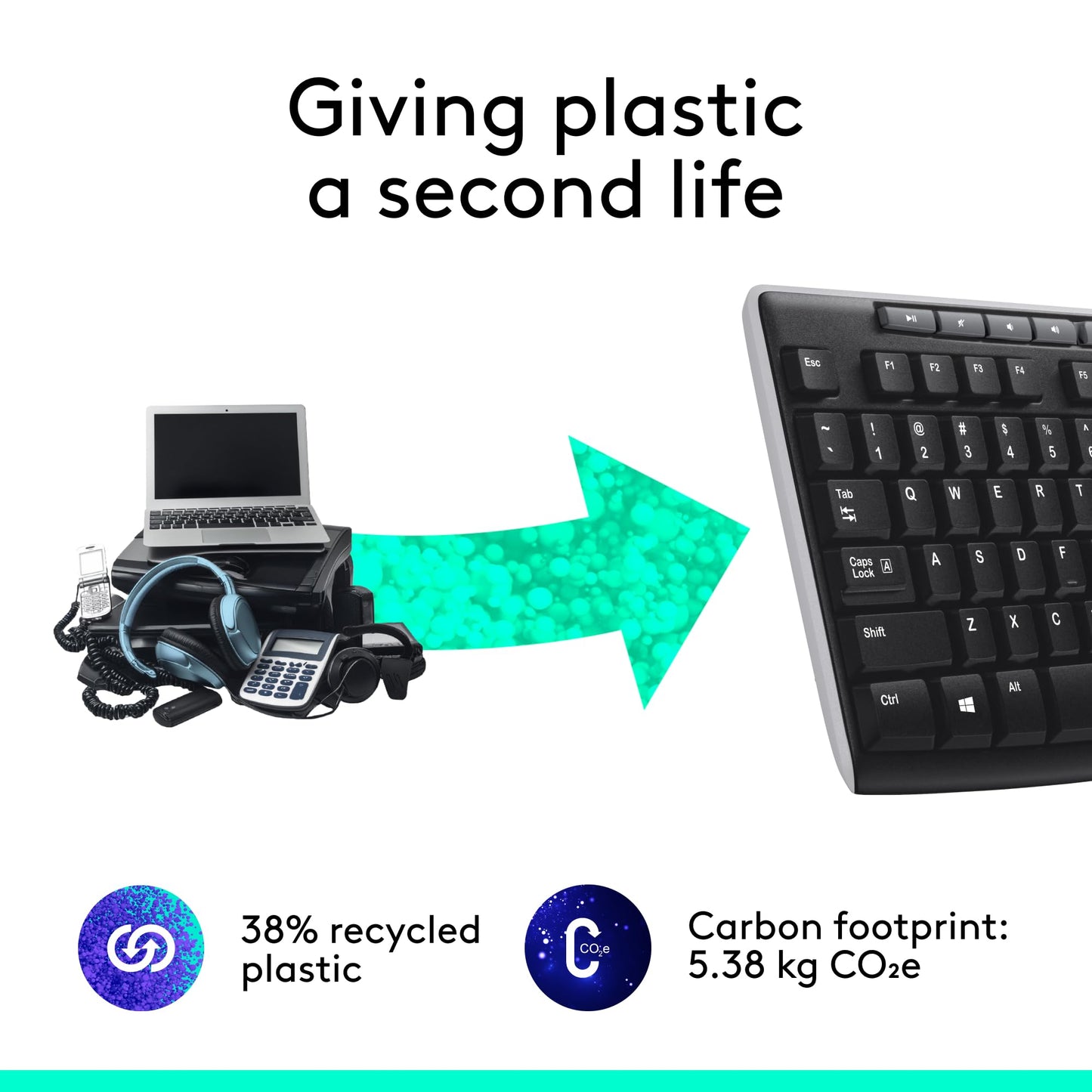 Logitech K270 Wireless Keyboard for Windows, 2.4 GHz Wireless, Full-Size, Number Pad, 8 Multimedia Keys, 2-Year Battery Life, Compatible with PC, Laptop, QWERTY UK English Layout - Black