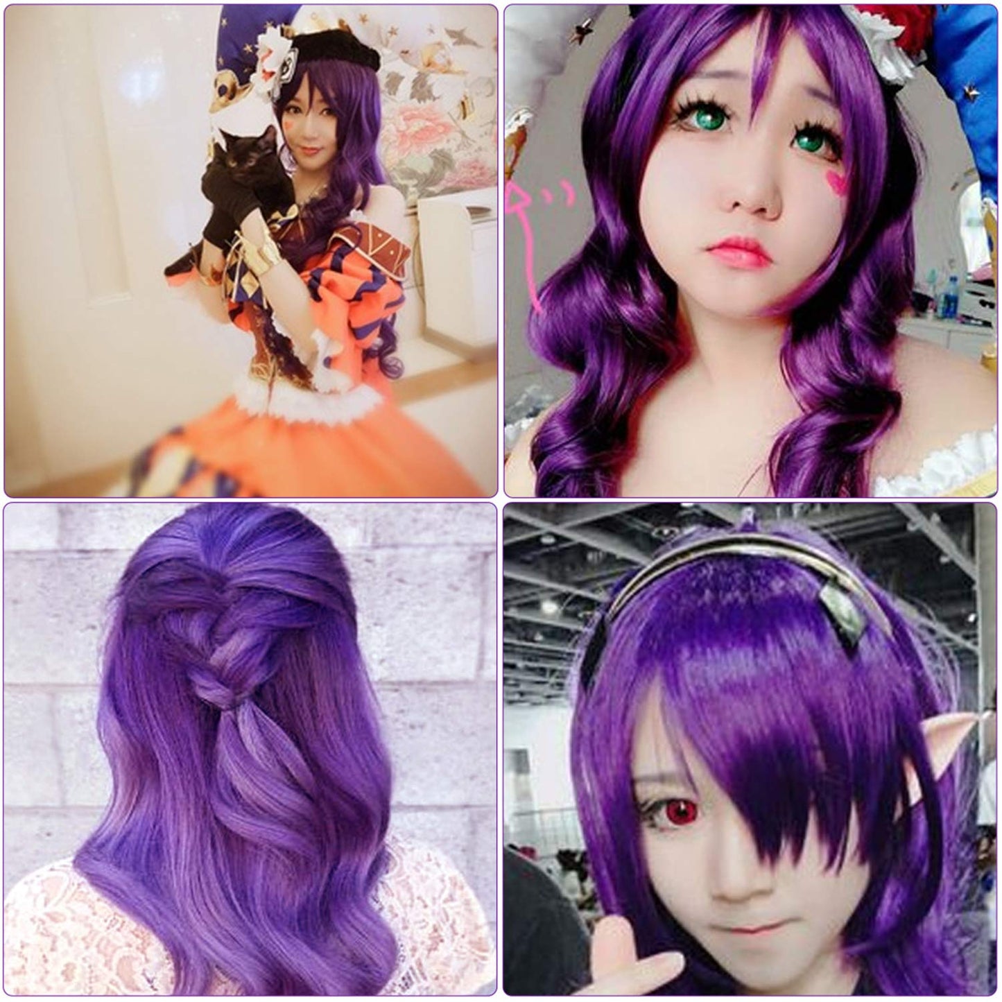 Rbenxia Curly Cosplay Wig Long Hair Heat Resistant Spiral Costume Wigs Anime Fashion Wavy Curly Cosplay Daily Party Purple 32" 80cm
