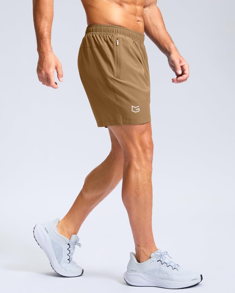 G Gradual Men's Athletic Running Shorts with Zipper Pockets Quick Dry 7"/ 5"/ 9" Workout Gym Shorts for Basketball Hiking(Dark Khaki,5XXXL)