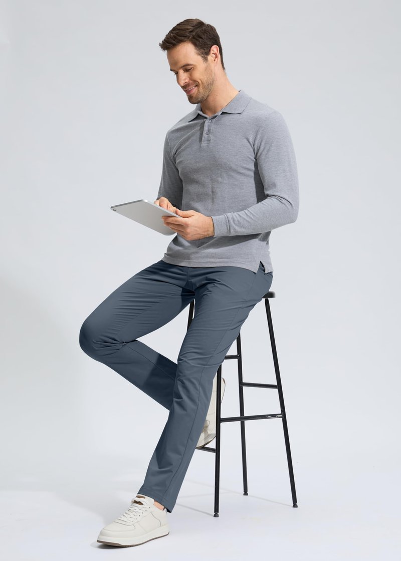 Pudolla Men's Golf Pants Work Dress Comfy Pants Casual Slacks Trousers with Pockets(Grey_Blue 40Wx34L)