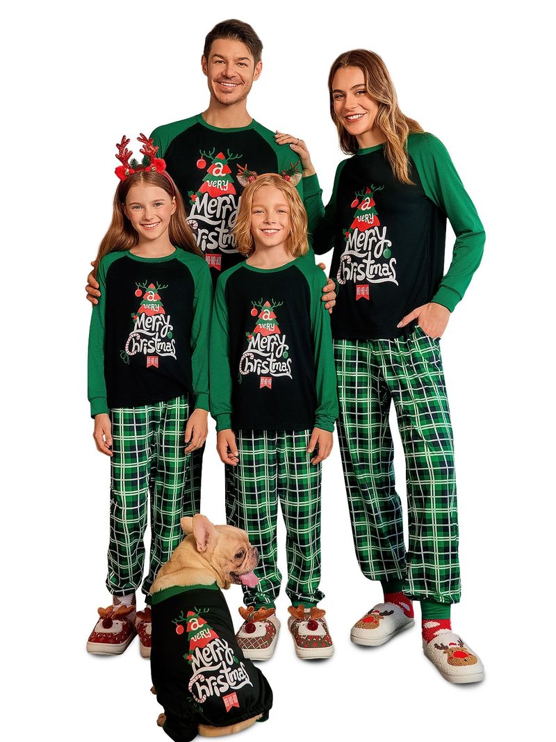 Haloumoning Family Christmas Pajamas Matching Sets Xmas PJs Sets Holiday Jammies Sleepwear Green
