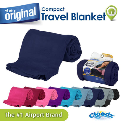 Cloudz Cozy Compact Airplane Travel Blanket for Your Flight, Car, Camping, Home or Comforting Warmth Anywhere! - Navy