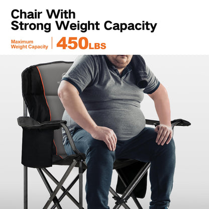 ALPHA CAMP Folding Camping Chair for Adults, Oversized Heavy Duty Lawn Chairs with Cooler Bag, Cup Holder & 600D Oxford Fabric, Folding Chairs for Outside Support 450 LBS,Outdoor Chair 2 Pack