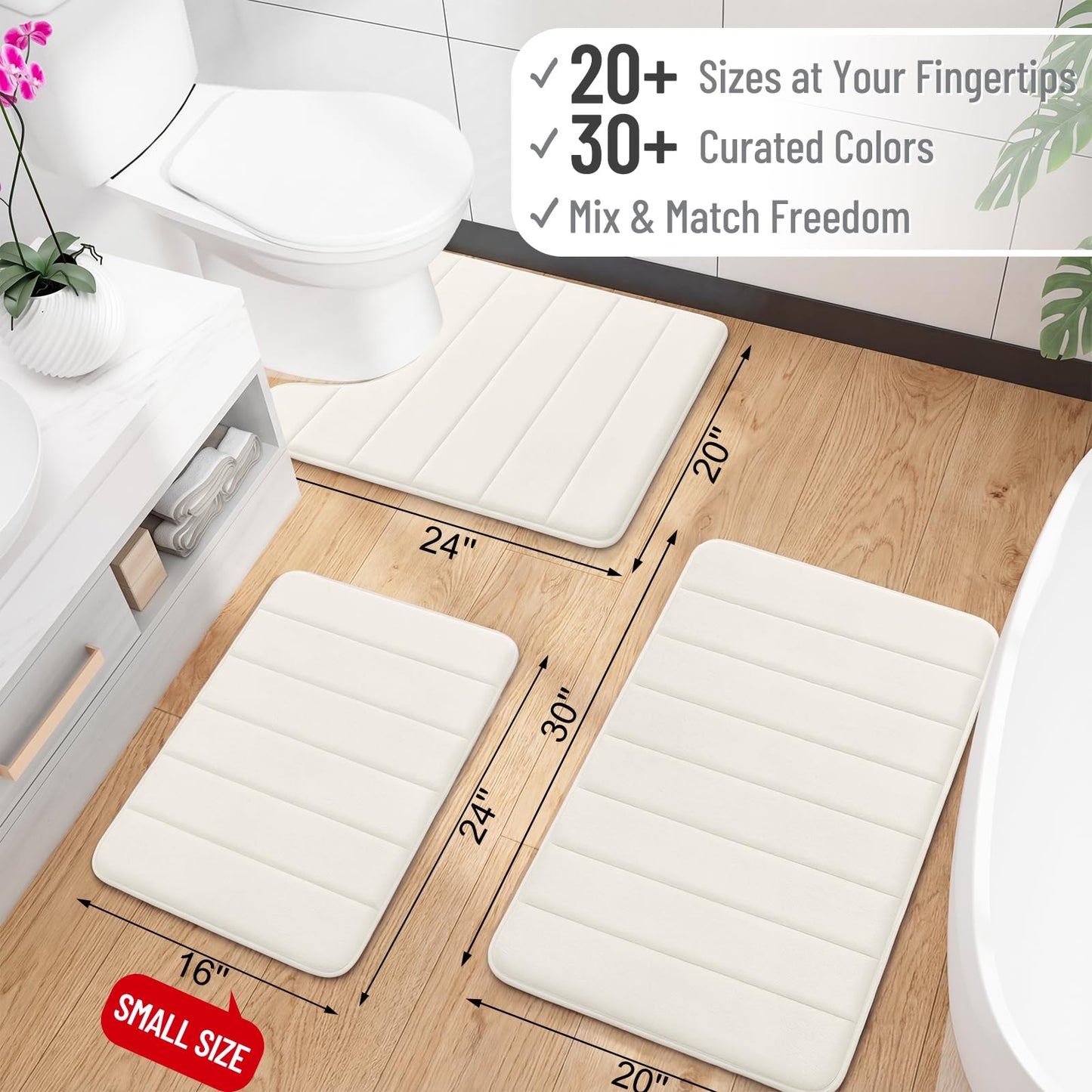 OLANLY Memory Foam Bath Mat 59x35, Super Soft Absorbent Bathroom Rugs, Quick Dry, Machine Washable Shower Floor Rugs, Bathmat Carpet, Bathroom Home Decor Accessories, Ivory