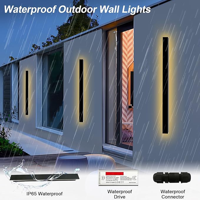 92in Outdoor Wall Lights, Modern Exterior Light Fixtures Wall Mount, Black Porch Lights Sconce 3000K, Long LED Linear Wall Lamp Outside Lighting for Front Door