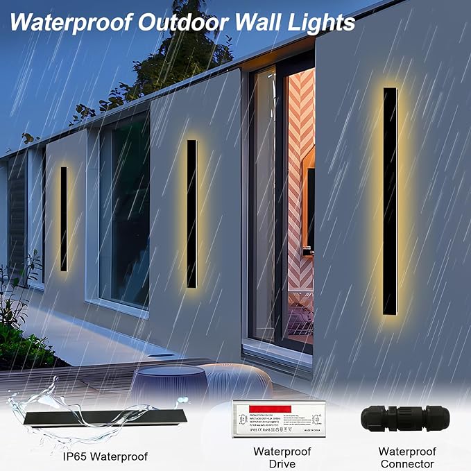 59 Inch Outdoor Wall Lights 2 Pack, Linear Wall Sconce LED Outdoor Wall Lamp Modern 3000K Wall Mount Exterior Light Fixtures for House Garage Porch