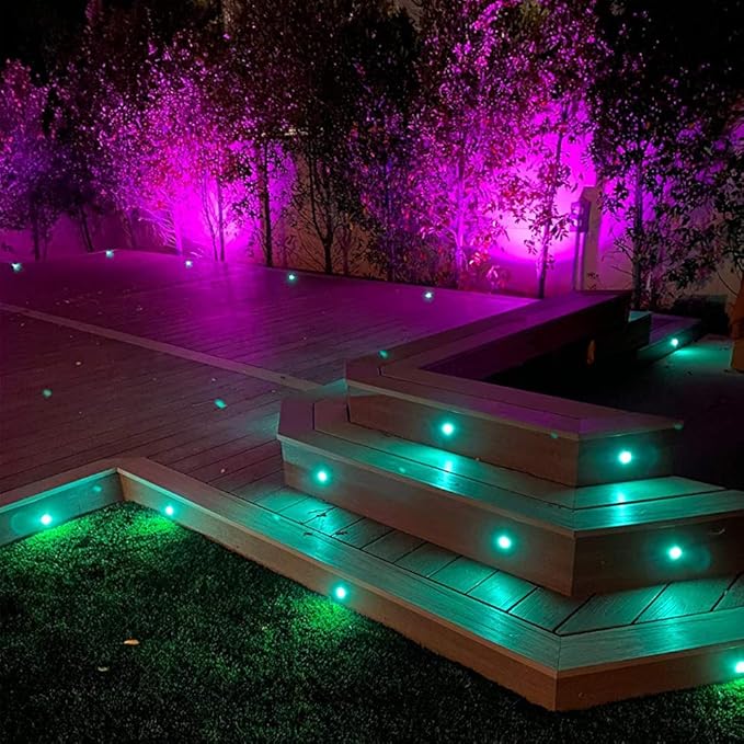 FVTLED Low Voltage Recessed RGBW Deck Light, 20pcs Φ1.22 RGB & Warm White Stainless Steel Waterproof Outdoor Step Lighting In-ground Landscape Pathway Patio Stair Decor Lamp, Black