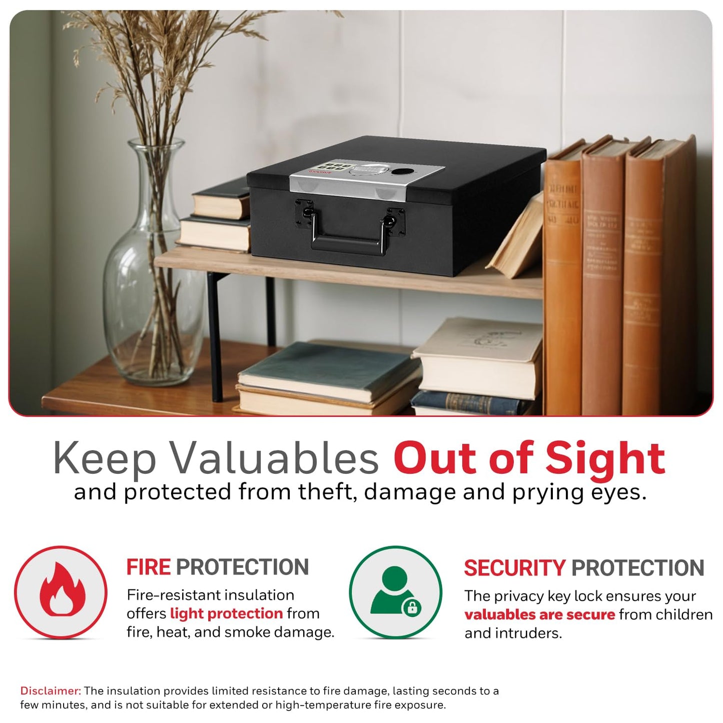 Honeywell Safes & Door Locks - Hideable Small Safe Box - Fire Resistant Document Safety Box for Home - Steel Security Digital Code Lock for Personal Items, Jewelry, Money Safe - 0.26-CU - Black - 6108