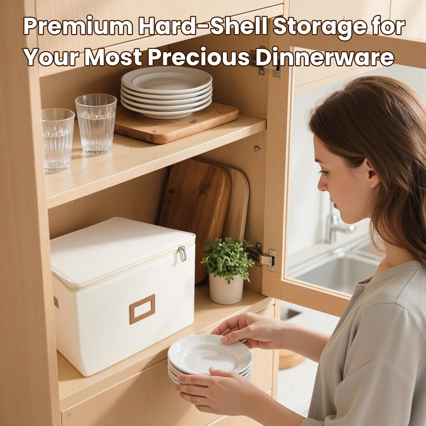 HOMELUX THEORY Champagne Flute Storage Box, Ivory Hard Shell China Storage Containers, Kitchen Storage Bins With Lids, Heavy Duty Moving Box for Glasses & Stemware, Glassware & Wine Glass