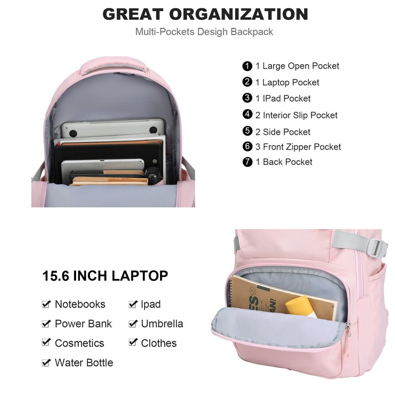 GAEKEAO Everyday Backpack for Women Lightweight Casual Daypack Travel Backpacks for Work College Hiking Camping Commute Pink