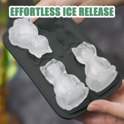 3D Cat Ice Cube Mold, Admaison Ice Cube Tray with Funnel with Funnel for Cocktails, Bourbon,Brandy, Whiskey Gifts for Men, Silicone Fun Shapes Black Cute (CAT)