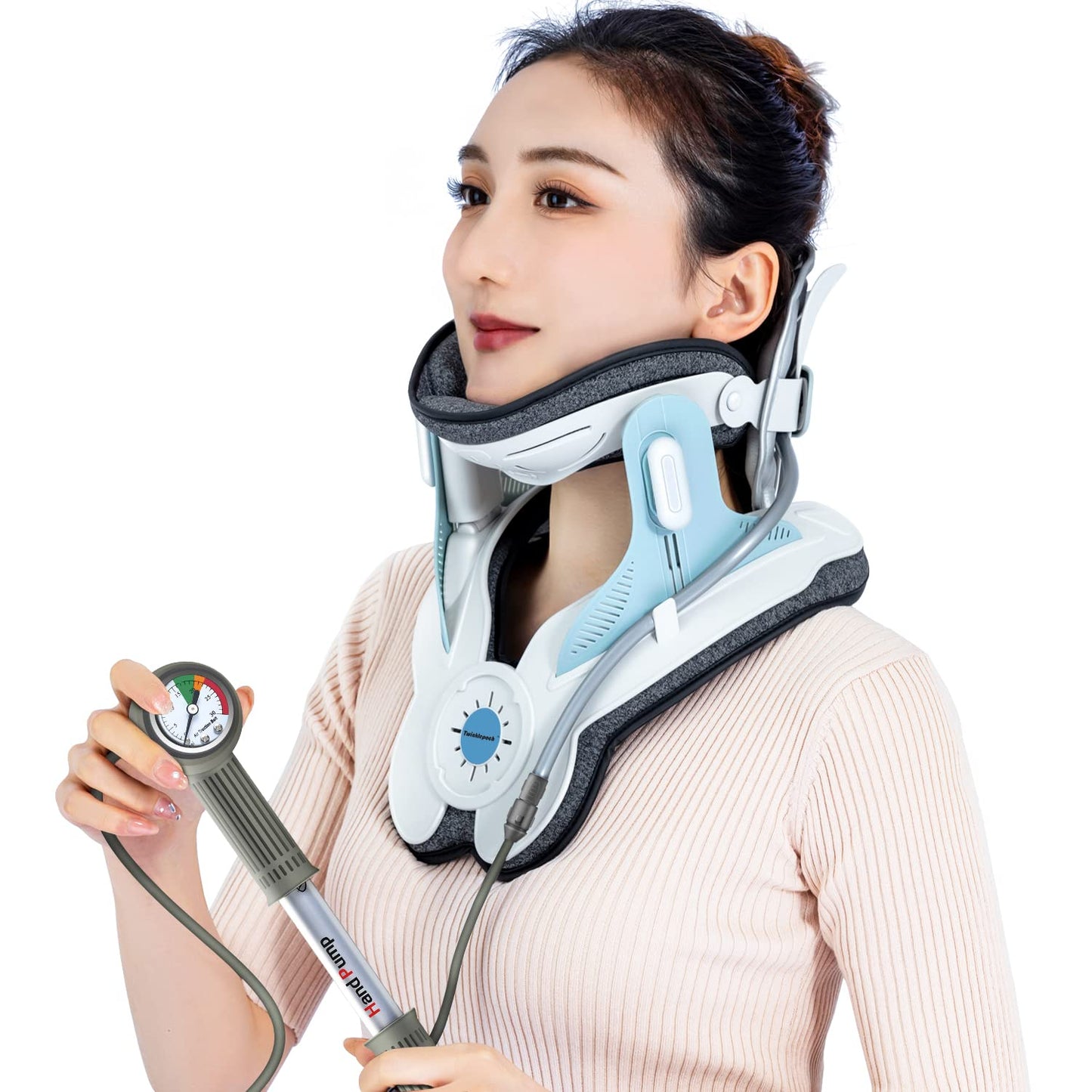 Cervical Neck Traction Device, Adjustable Neck Traction for Neck Pain Relief, 3 Power Levels & 8 Airbag Support, Home Use Neck Stretcher Device, Ergonomic Design (Blue)