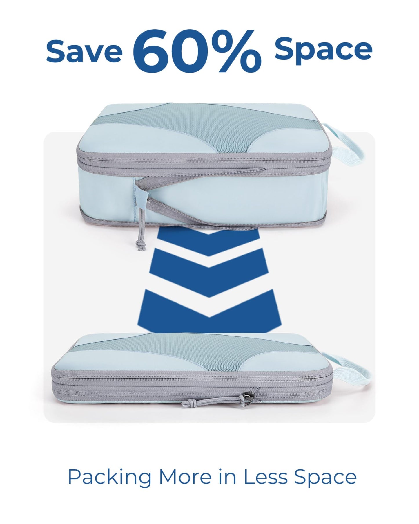 BAGSMART Compression Packing Cubes for Travel, Compressible Luggage Organizer for Cruise Ship, Lightweight Travel Essentials 6-Pack 1L+2M+2S+1Shoe Bag, Sky Blue