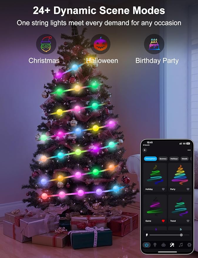 Smart Color Changing Globe String Lights, 33Ft 16 Million Colored Fairy Lights Plug in APP & Remote Control DIY Music Sync Twinkle Light for Bedroom Classroom Christmas Decor