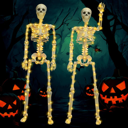 2 Pack 36 Inches Halloween Skeleton Decoration, 3 FT Light Up Halloween Skeletons Full Body with Movable Posable Joints for Decor Outdoor Indoor Yard Garden Lawn (with White Light)
