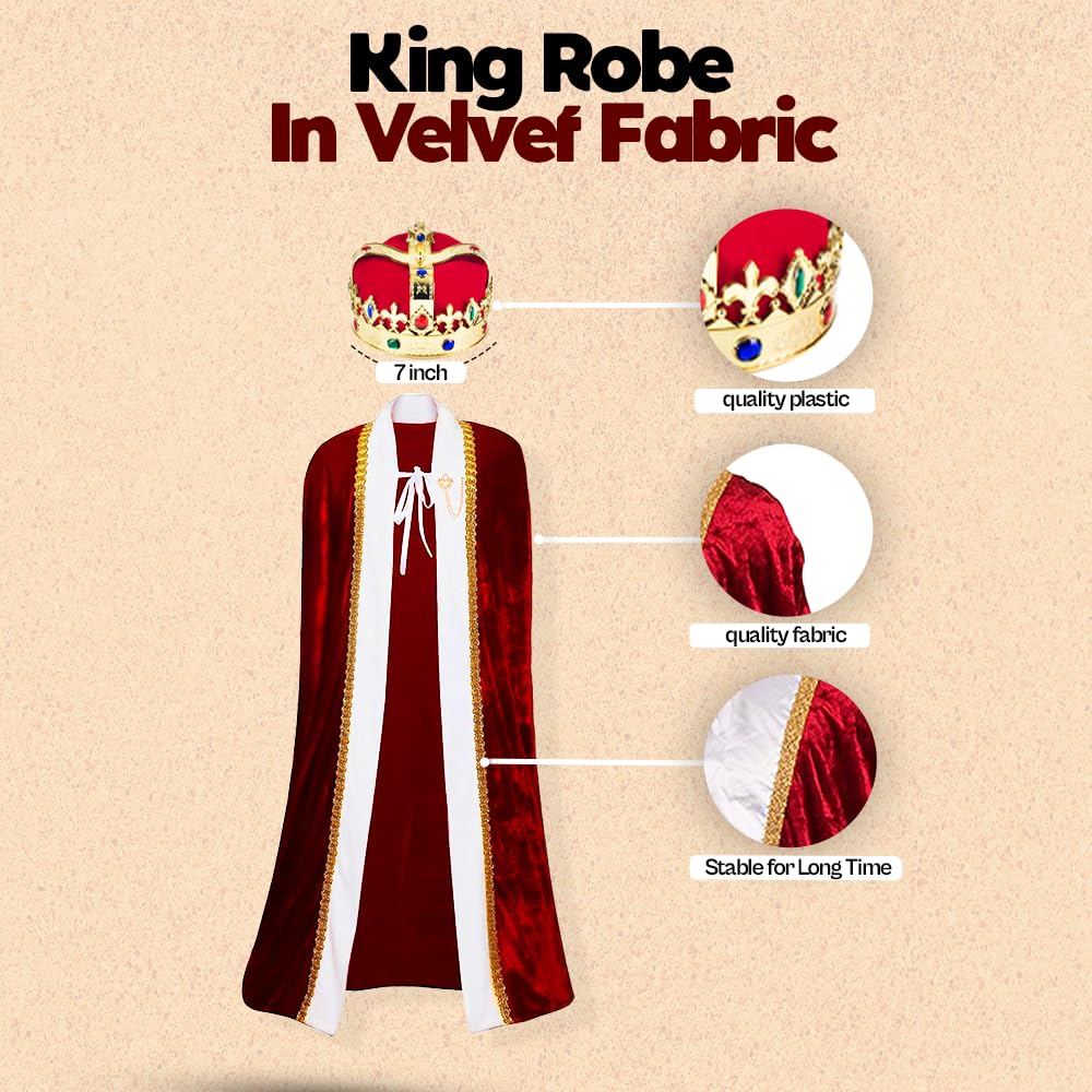 Tigerdoe King Costume-3 Pc Medieval Adult Costume Set- King Crown, Regal Robe, and Royal Scepter-Costume Accessories-Dress up