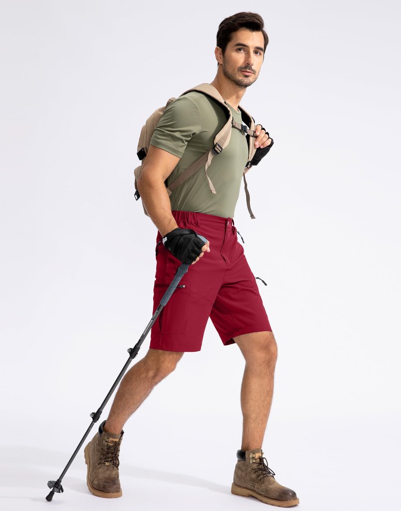 Pudolla Men's Hiking Cargo Shorts 9" Lightweight Outdoor Work Shorts for Men Travel Golf Camping Casual with 5 Zipper Pockets(Red XX-Large)