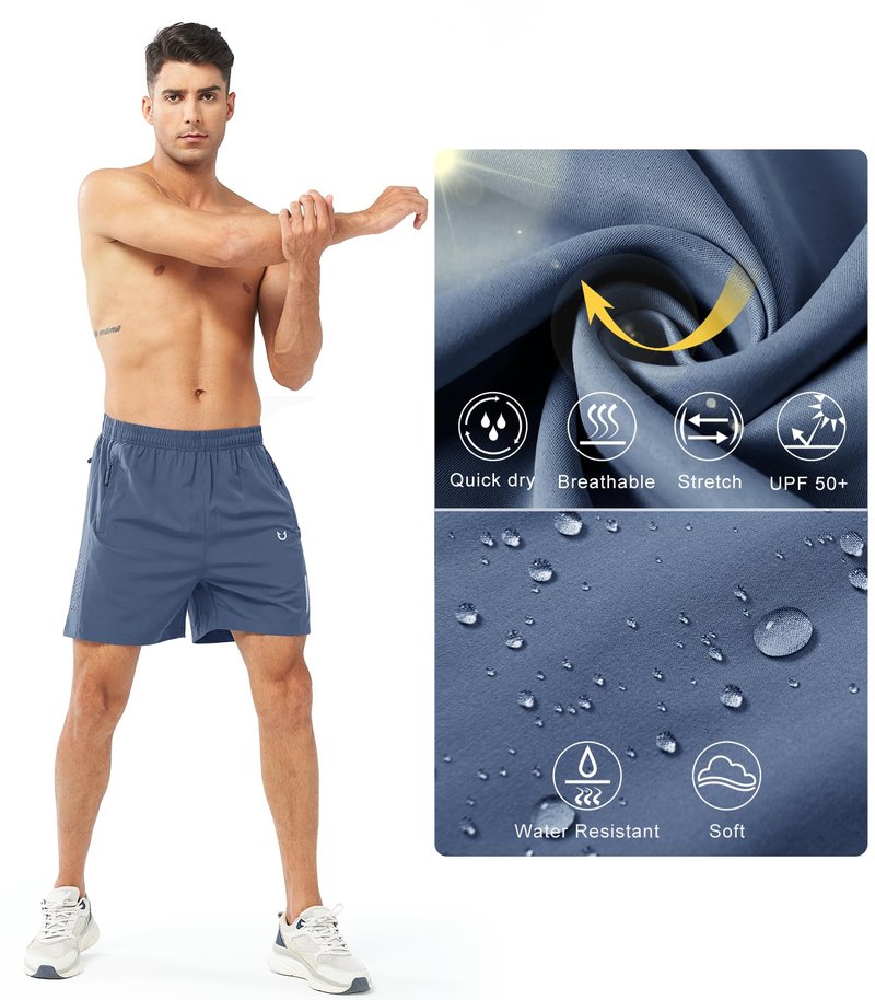 NORTHYARD Men's Athletic Running Shorts Gym Workout 7"/9"/5" Quick Dry Lightweight Sports Basketball Tennis 3 Zipper Pockets FEDERALBLUE-5inch 3XL