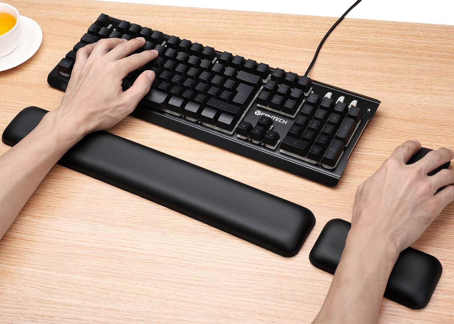 Aelfox Leather-Gel Ergonomic Keyboard and Mouse Wrist Rest Set, Support Pad Relieve Wrist Pain for Full Size Gaming Keyboard and Mouse, Laptop, Computer, Home, Office
