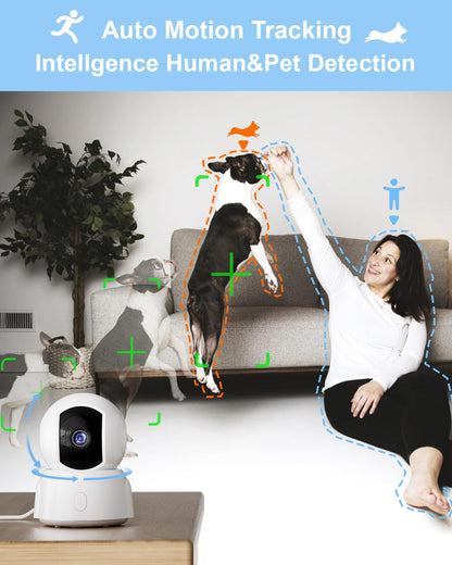 GOLSPARK Indoor Security Camera 2K, Pet Camera for Home Security, Dog Cam Pan/Tilt, Motion Tracking, 2-Way Audio, Night Vision Baby Monitor, Siren Alert, 24/7 Cloud &SD Card Storage, 2.4GHz