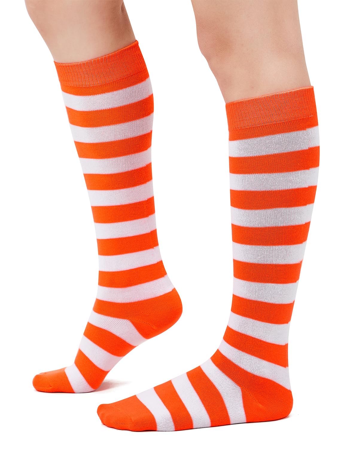 Century Star Orange and White Knee High Striped Socks-Long Tube Tall Socks for Women